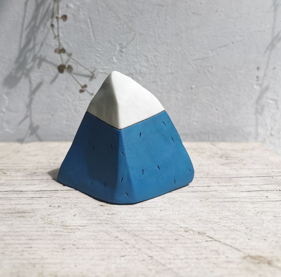 Blue Mountain ornament - kurinuki- porcelain mountain - miniature mountain