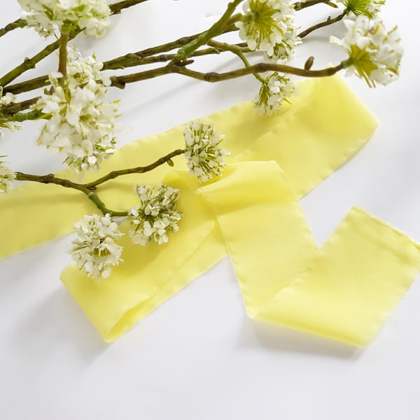 Lemon 100% silk crepe de chine ribbon with raw edge