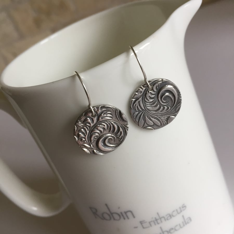 Large round fine silver earrings