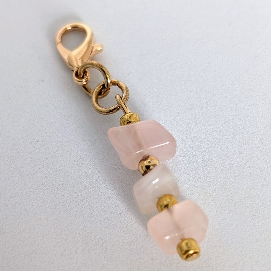 Rose Quartz Zipper Pull, Planner Charm, Journal Accessory