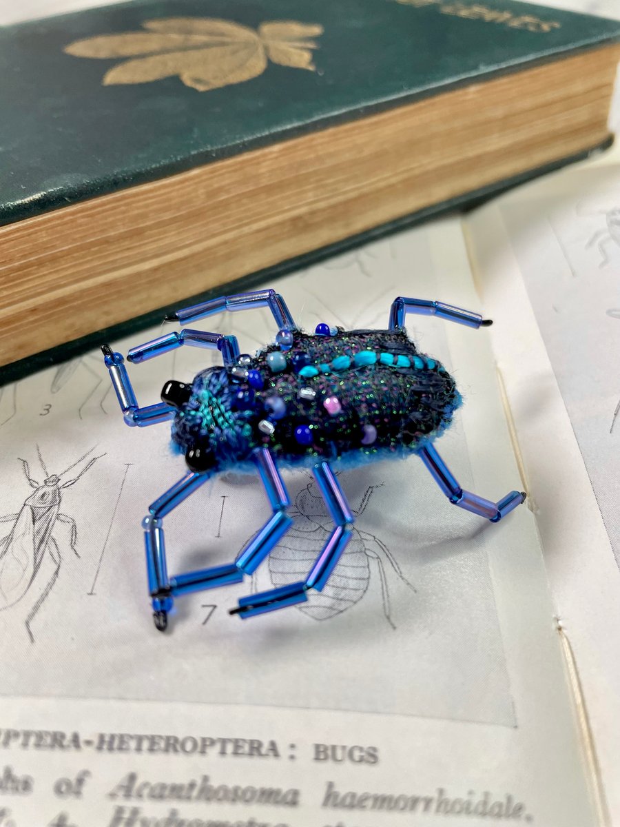 Blue beetle brooch, insect lover gift, embroidered, beaded bug pin