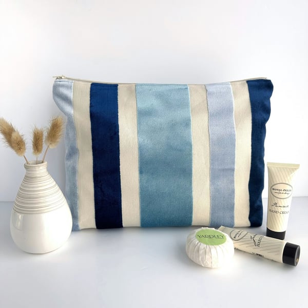 Toiletry Bag with Textured Velvet Stripes