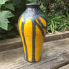 Yellow & Black vase, decorative urn in vibrant colours and black lava glaze
