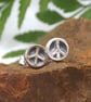 Summer Seconds Recycled Sterling Silver Peace Sign Stud Earrings, Handmade UK - Image 1