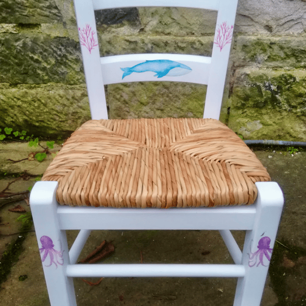 Rush seat personalised child's chair - Deep Sea theme  - made to order