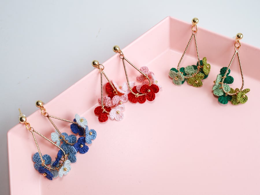 Cute flower teardrop dangle earrings, Handmade Dainty Floral earrings