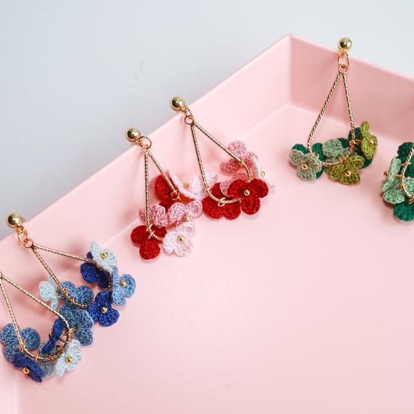 Cute flower teardrop dangle earrings, Handmade Dainty Floral earrings