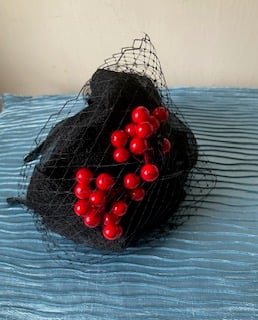 Nancy - Black Net & Red Berry 40s Style Fascinator Hat