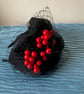 Nancy - Black Net & Red Berry 40s Style Fascinator Hat