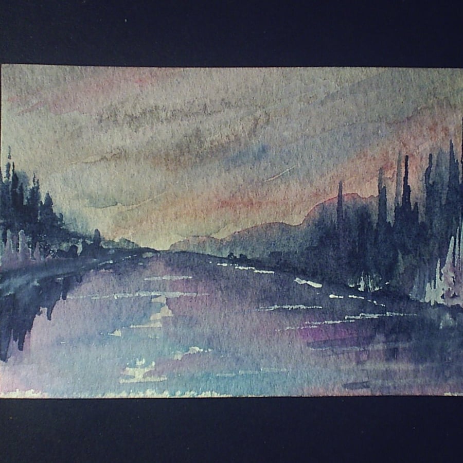aceo SFA original miniature watercolour painting landscape river view