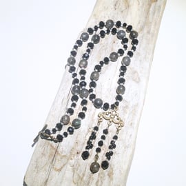 Black Crystal and Dark Gemstone Chandelier Drop Necklace - UK Free Post