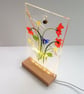 Poppy and Daisy floral illuminated panel, fused glass art, gift for home.  - Image 9