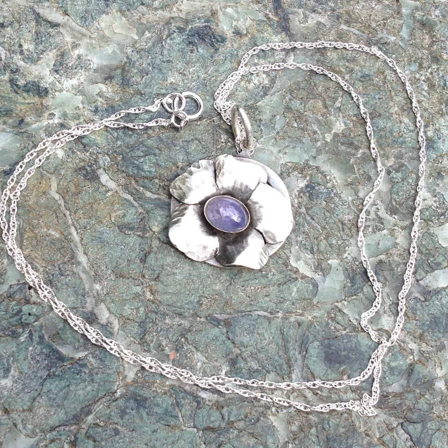 Silver and Tanzanite flower pendant 