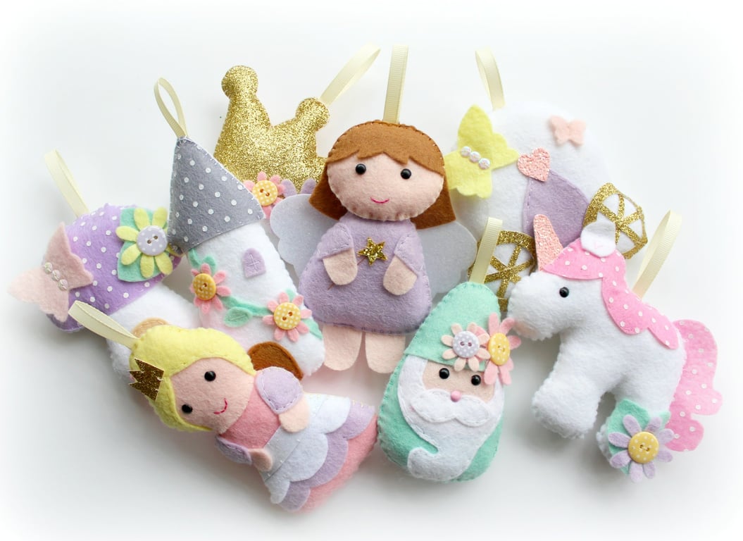 Make Your Own Felt Pastel Princess Garland. Sewing kit to make 8 decorations