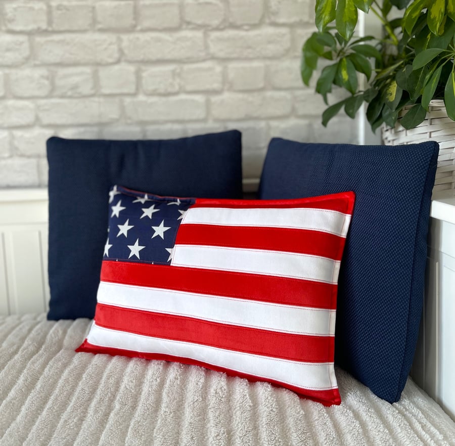 Velvet American Flag Cushion 4th July Patriotic Decor Idea Independence Day Gift