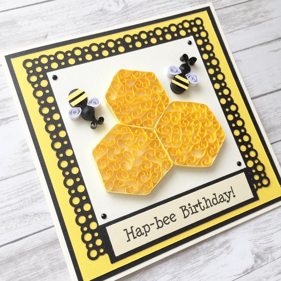 Birthday card - quilled bees - boxed option