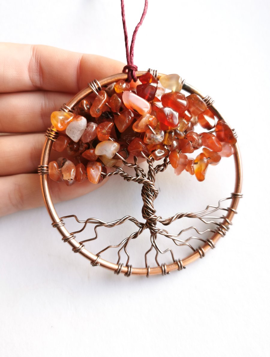 Carnelian Tree of life crystal sun catcher, wall hanging 
