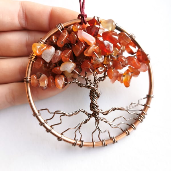 Carnelian Tree of life crystal sun catcher, wall hanging 