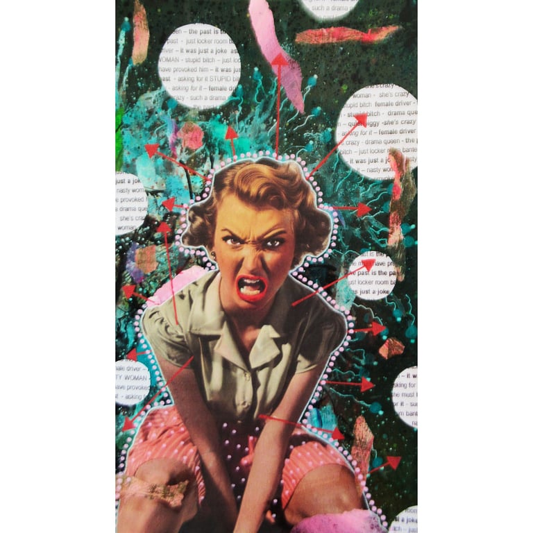 Feminist Pop Art Mixed Media Frustrated Women Artwork Retro Style