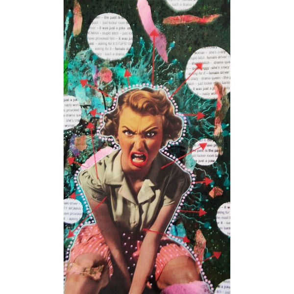 Feminist Pop Art Mixed Media Frustrated Women Artwork Retro Style