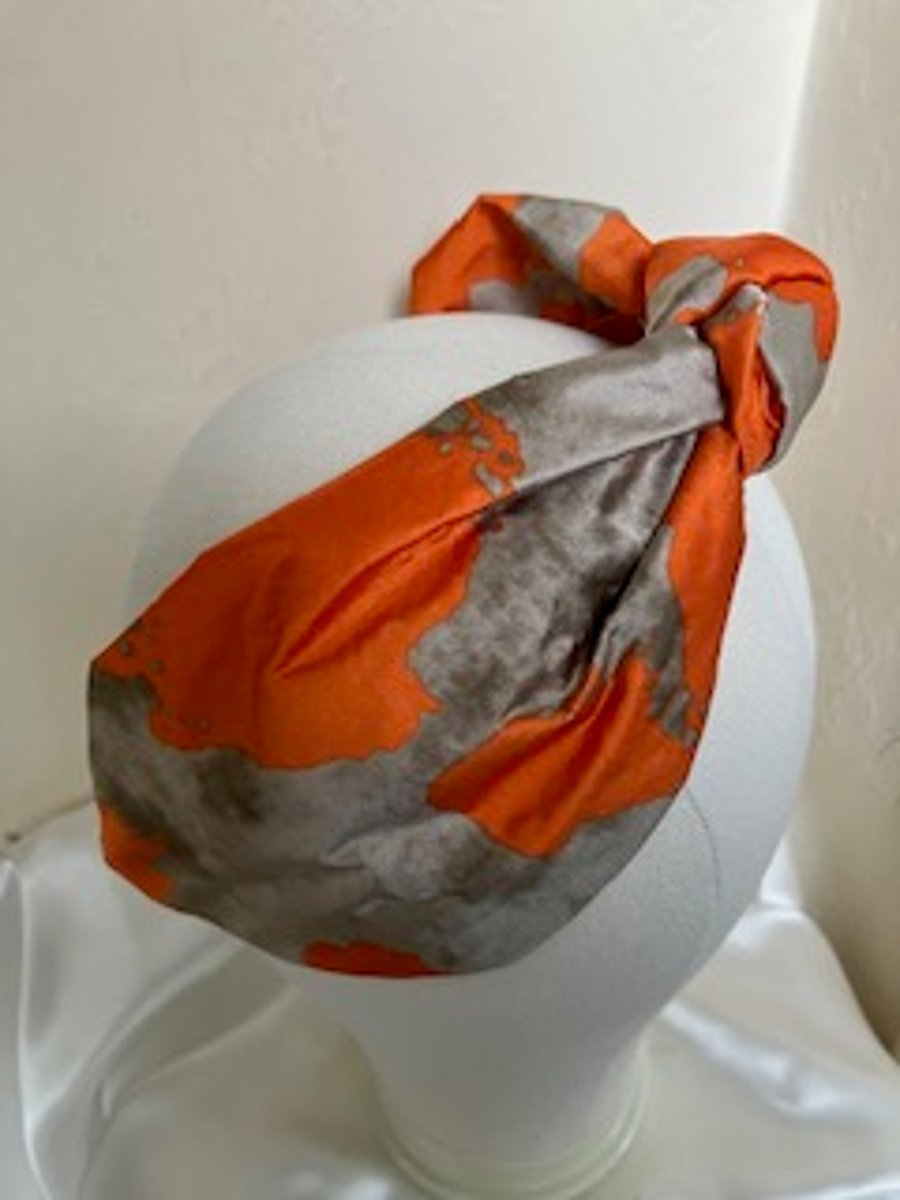 Winnie - Orange & Mink 40s Style Wide Turban Headband