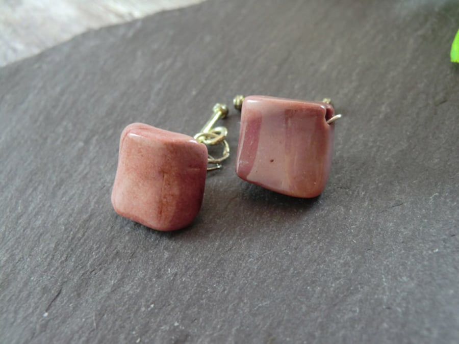 Pink Mookite Cufflinks, Pink Cufflinks, Square Cufflinks