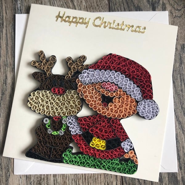 Stunning handmade quilled Boy and Reindeer 
