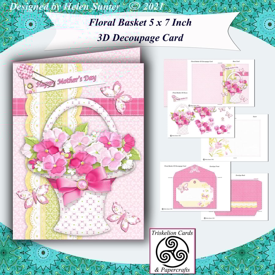 Floral Basket 3D Decoupage Card & Envelope Making Kit 
