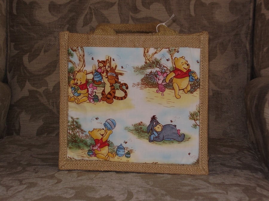 Natural Jute  Bag with Winnie the Pooh, Tigger, Piglet and Eeyore