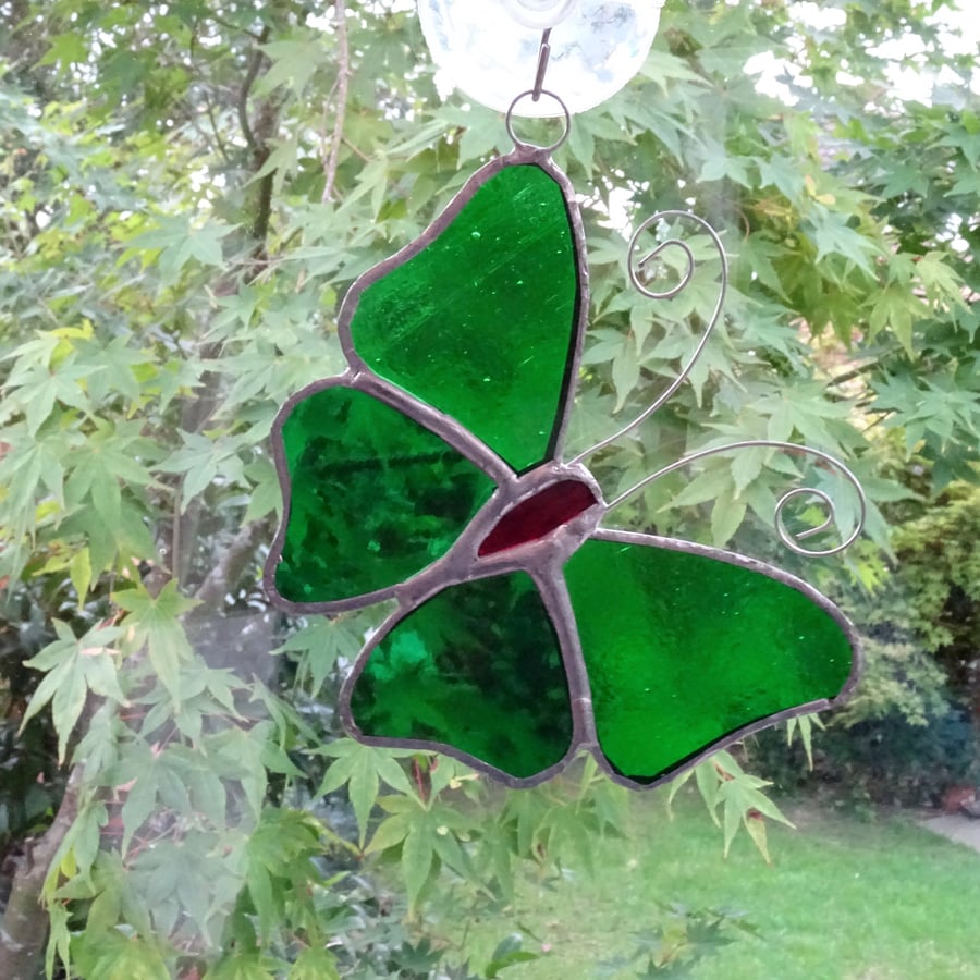 Stained Glass Butterfly Suncatcher - Green