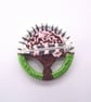 Cherry Blossom, Sakura, Dorset Button Brooch, Green, Pink, Brown, Blue - Image 5
