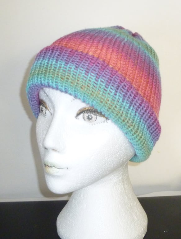 knitted rainbow average size adult hat ( ref FA 506 H2 )