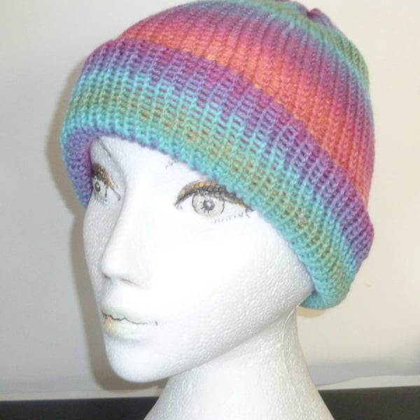 knitted rainbow average size adult hat ( ref FA 506 H2 )