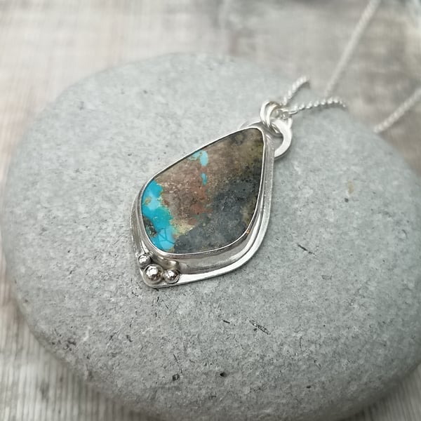 Sterling Silver and Turquoise Gemstone Necklace Pendant - JBJ7012