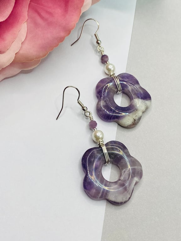 Chevron amethyst flower power earrings