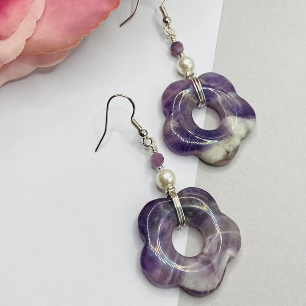 Chevron amethyst flower power earrings