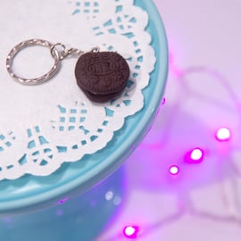 Retro Cookies and cream biscuit Keyring OR necklace, Quirky, fun, handmade