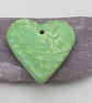 Medium Apple Green Leaf Texture Heart Shaped Ceramic Pendant - Image 1