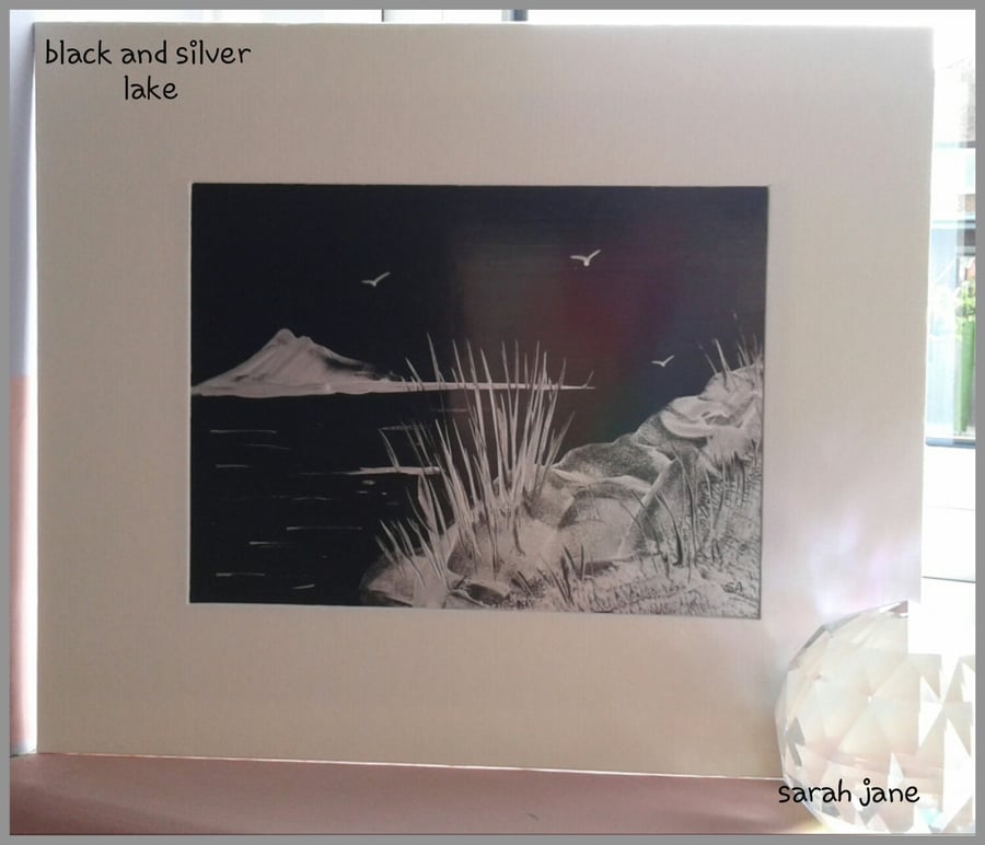 Silver and Black Landscape Original Encaustic Art Painting
