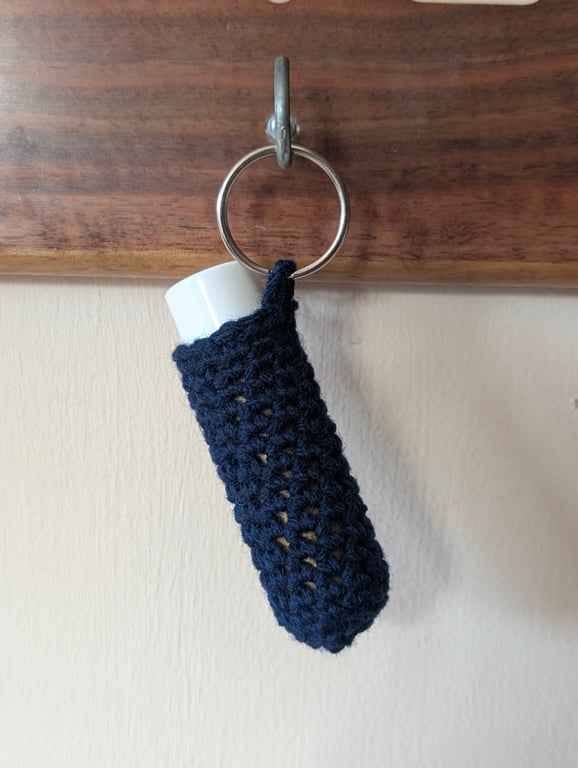 Handmade crochet lipbalm holders used as a keyring - bagcharm -navy