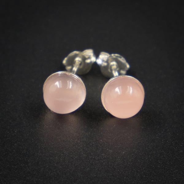 Pink chalcedony and sterling silver stud earrings