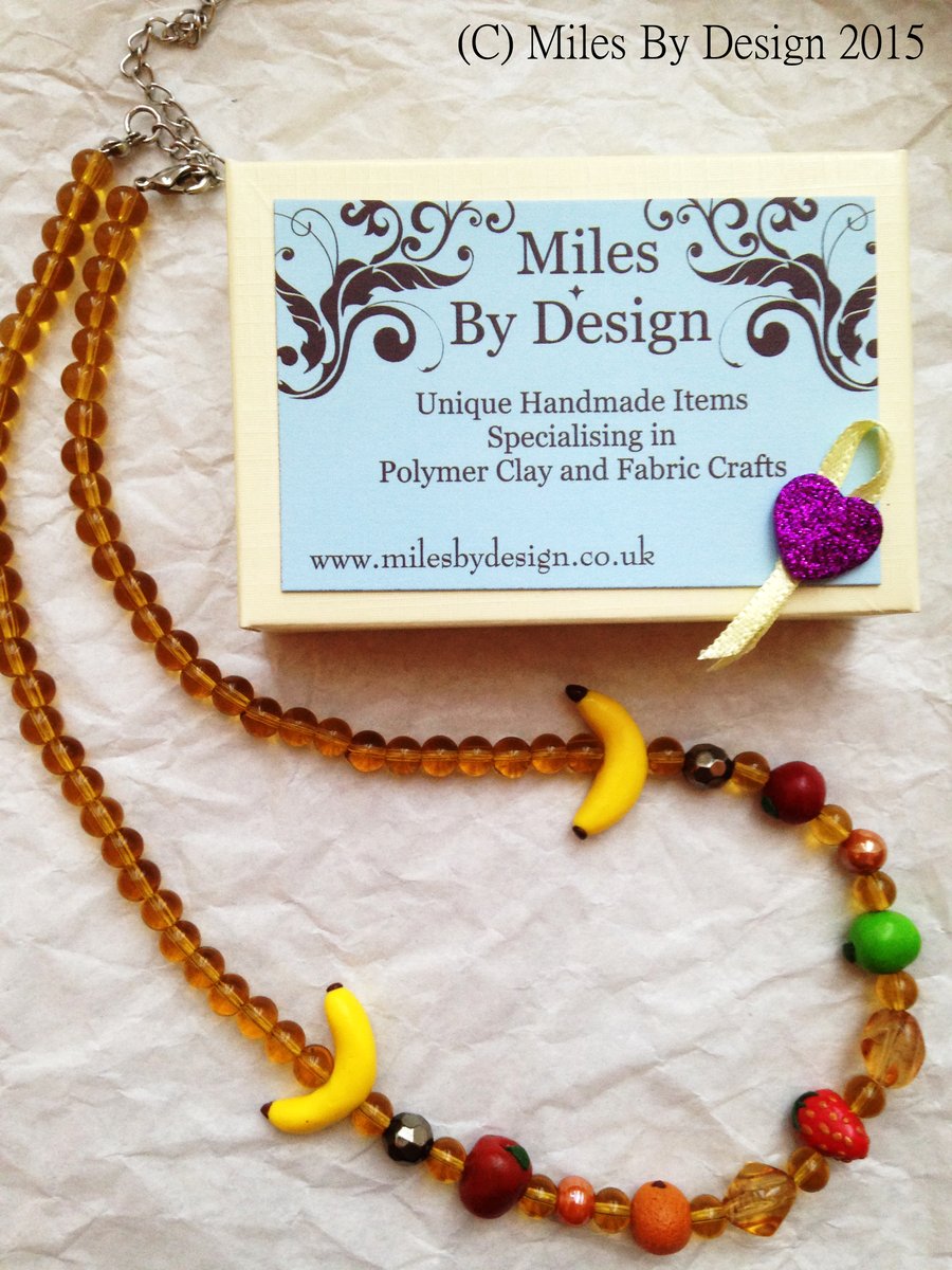 Polymer Clay Fruit and Glass Bead Necklace - Pendant - Gift 