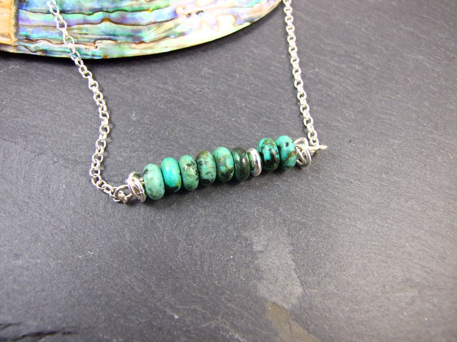 Artisan Necklace, Sterling Silver with Turquoise Bar