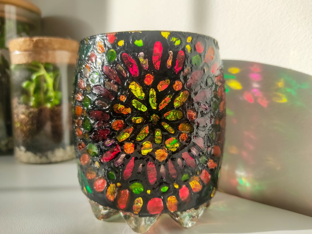 Handmade stained glass painted glass candle holder with Moroccan pattern 