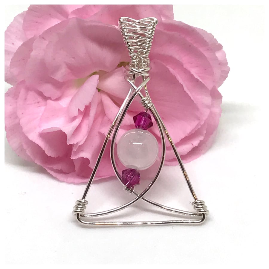 Rose Quartz and Crystal Pendant, Sterling Silver, Gift For Her