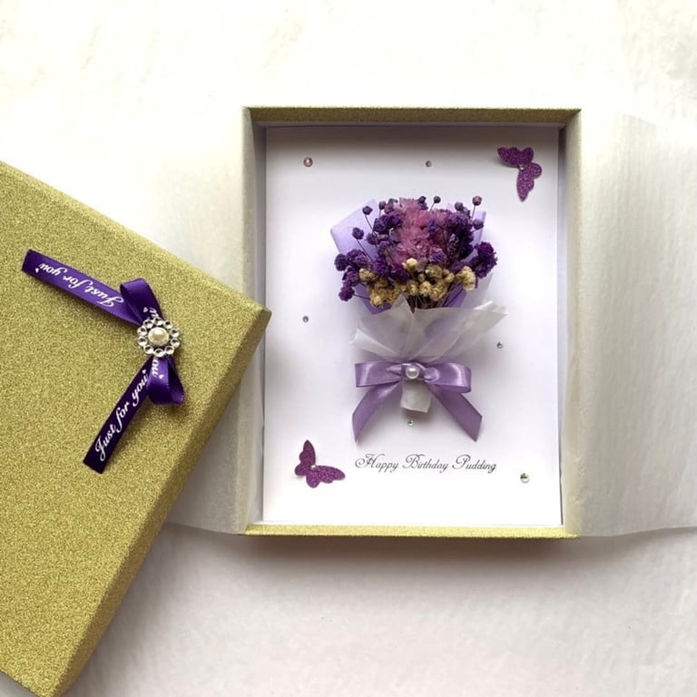 3D Dried Flower Birthday Card: Handmade Personalized Bouquet C036