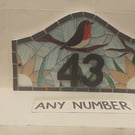 Robin Glass Mosaic House Number Plate Plaque Door Sign 