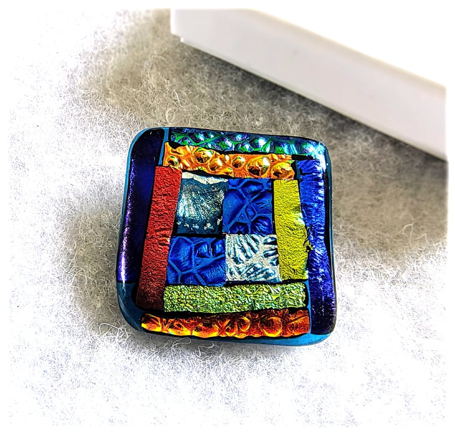 Dichroic L011 Luxury Fused Glass Patchwork Brooch Handmade 