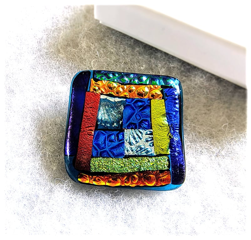 Dichroic L011 Luxury Fused Glass Patchwork Brooch Handmade 