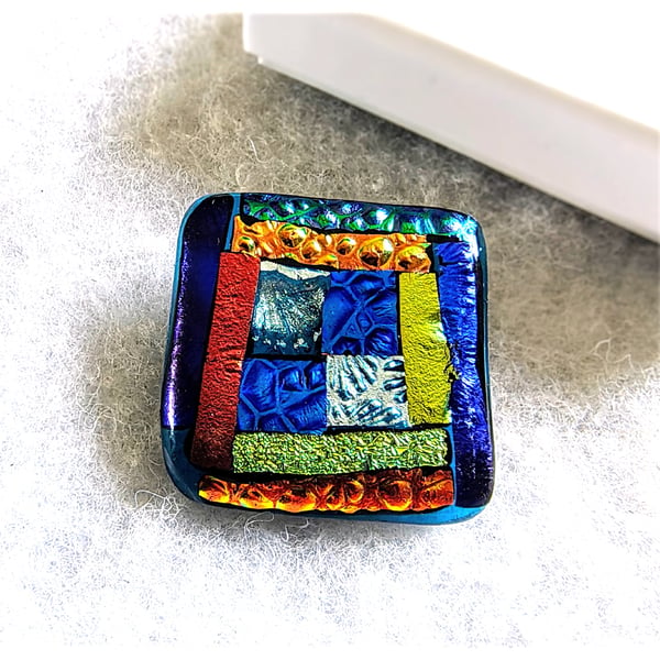 Dichroic L011 Luxury Fused Glass Patchwork Brooch Handmade 